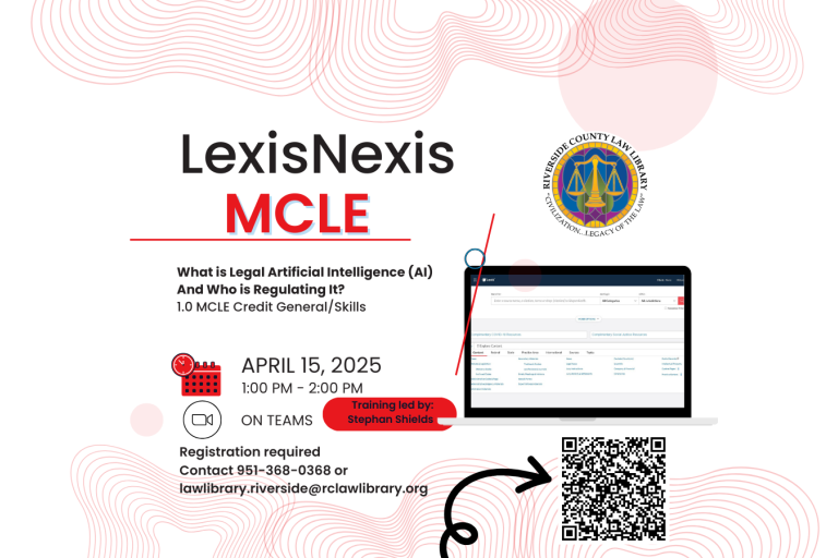 Flyer for a LexisNexis MCLE class on April 15th, 2025.