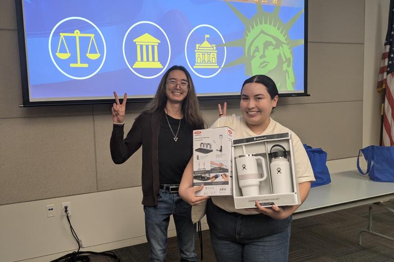 Library staff with the second place winner.
