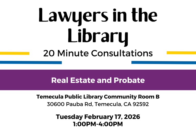 Flyer for Temecula Lawyers in the Library Event on Tuesday February 17, 2026