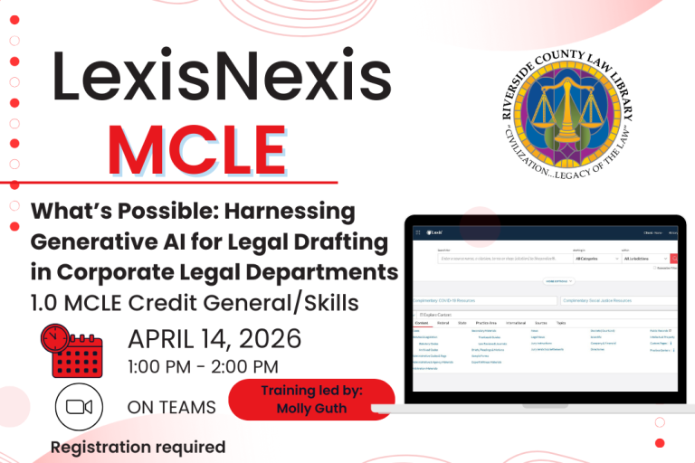 Information flyer for the LexisNexis MCLE: "What's Possible: Harnessing Generative AI for Legal Drafting in Corporate Legal Departments" via Microsoft Teams on April 14 from 1-2PM.