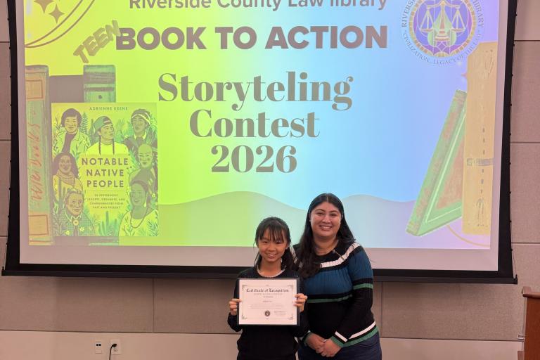 Temecula staff Sofia Orea with Teen Storytelling Contest winner Alyssa L.