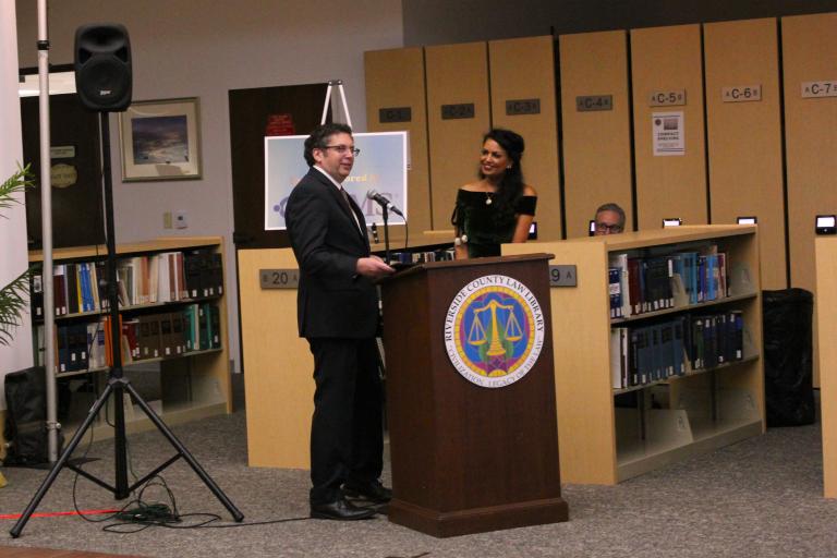 Southwest Riverside County Bar Association Board President Barak Berlin accepts the SWBCA's Community Partnership Award