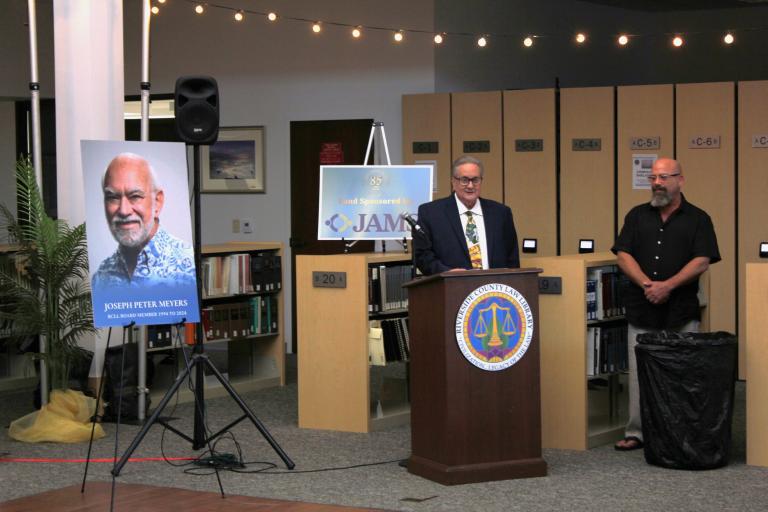 Dedication of the Joseph Peter Myers Conference Room presented by son Daniel Myers and Board President John Boyd