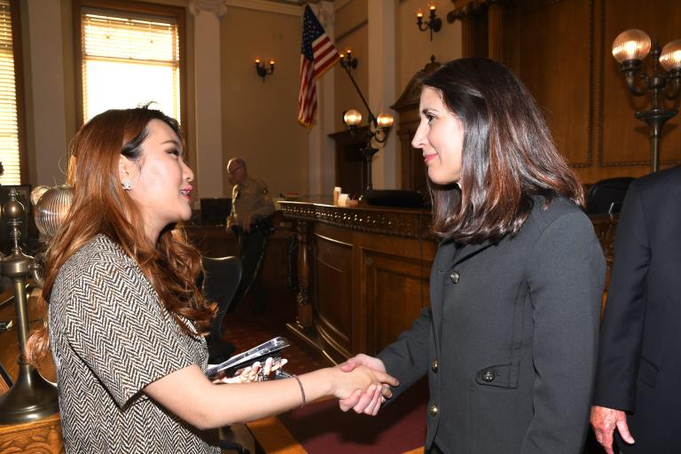 Chief Justice Patricia Guerrero meets past RCBA Board President Sophia Choi