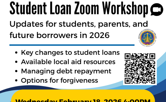 Flyer for Legal Aid Society of San Bernardino Student Loan Presentation on February 18 2026