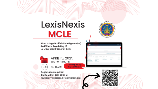 Flyer for a LexisNexis MCLE class on April 15th, 2025.