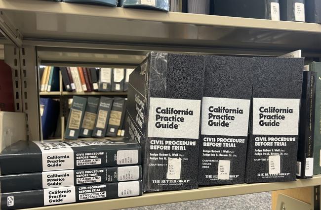 Photograph of the multivolume set of California Practice Guide: Civil Procedure Before Trial.