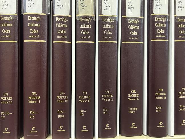 Photograph of the multivolume set of Deering's California Code of Civil Procedure.