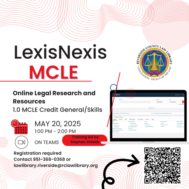 Informational poster for the May 20th, 2025 MCLE.