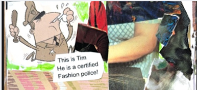 Collage featuring a cartoon police officer with the text, "This is Tim. He is a certified Fashion police!"