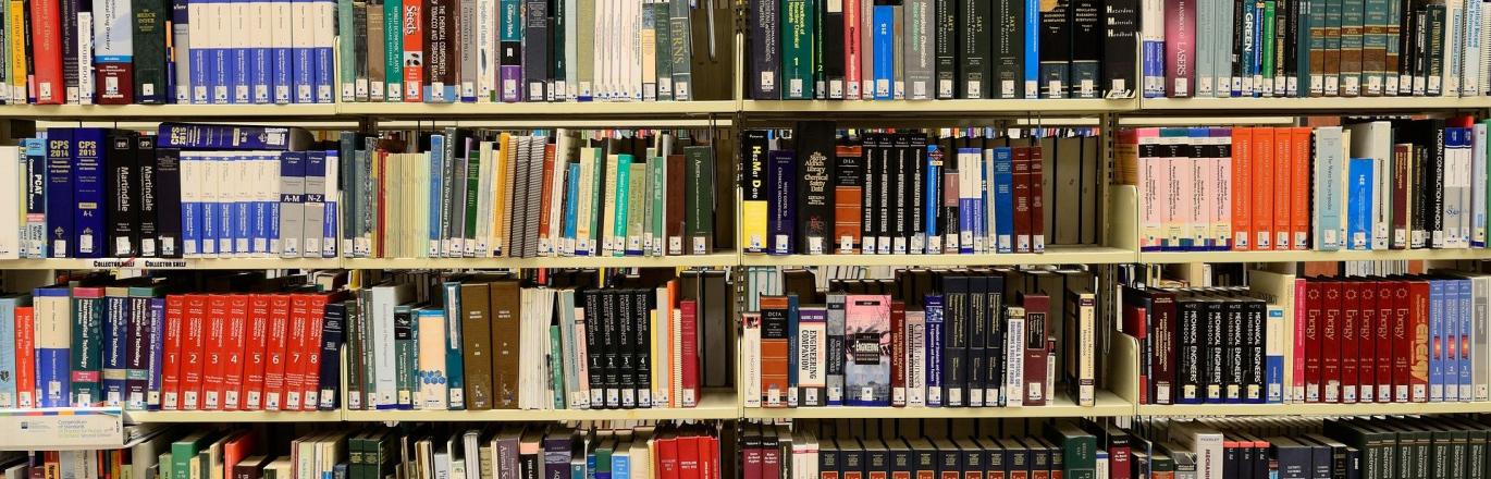 library shelving featuring rows of books