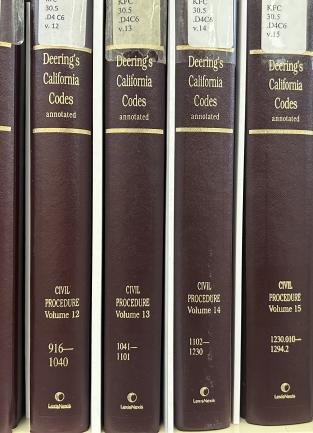 Photograph of the multivolume set of Deering's California Code of Civil Procedure.